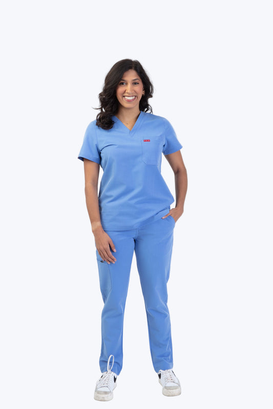 Ceil Blue Sequi Women Scrubs Set