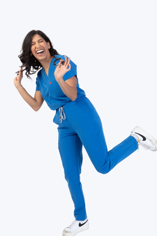 Royal Blue Sequi Women Scrubs Set