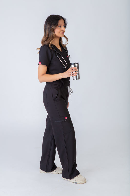 Black Luma Wide Leg Scrubs Set- Women