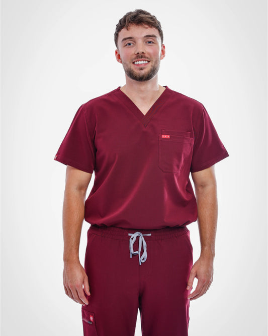 Burgundy Sequi Men Scrubs Set