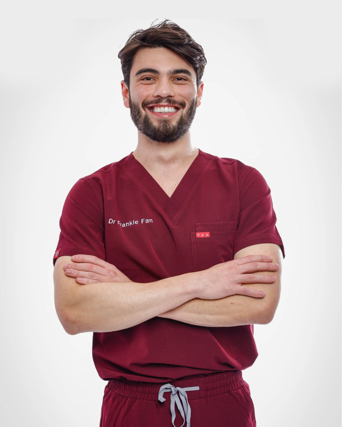 Burgundy Sequi Men Scrubs Top