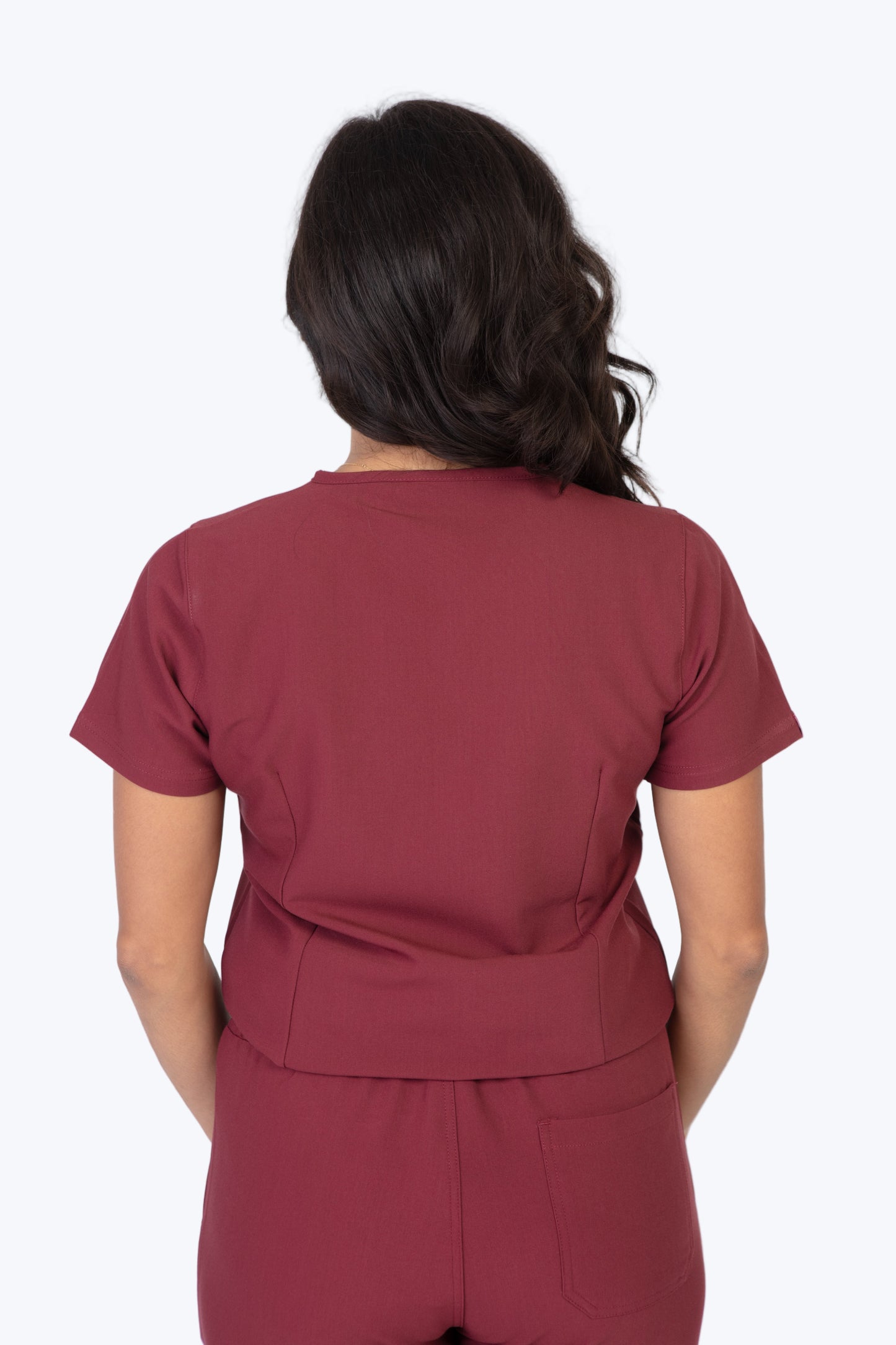 Burgundy Sequi Women Scrubs Top