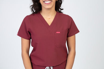 Burgundy Sequi Women Scrubs Top
