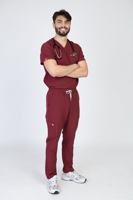 Burgundy Sequi Men Scrubs Set