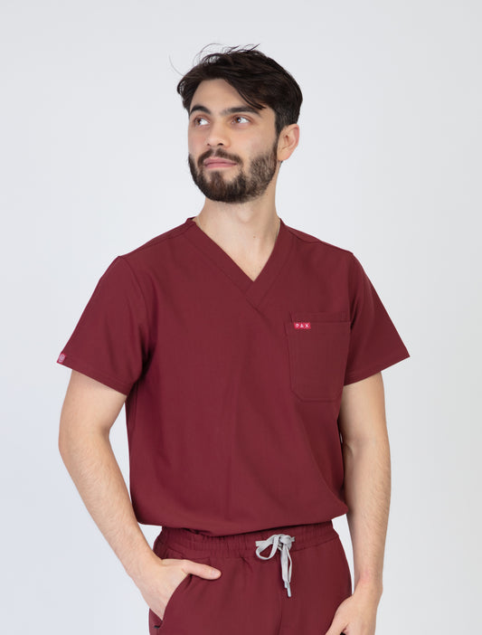 Burgundy Sequi Men Scrubs Top