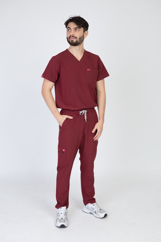 Burgundy Sequi Men Scrubs Set
