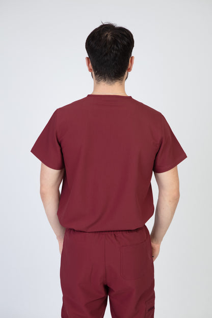 Burgundy Sequi Men Scrubs Top
