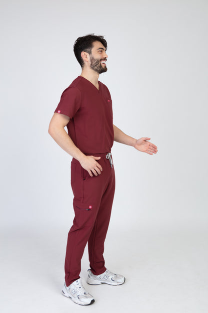 Burgundy Sequi Men Scrubs Set