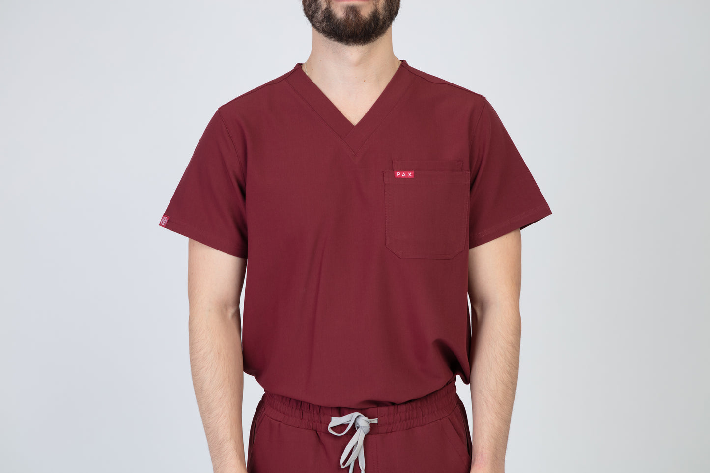 Burgundy Sequi Men Scrubs Top