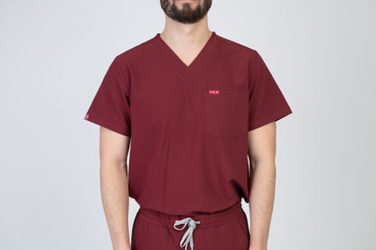 Burgundy Sequi Men Scrubs Top