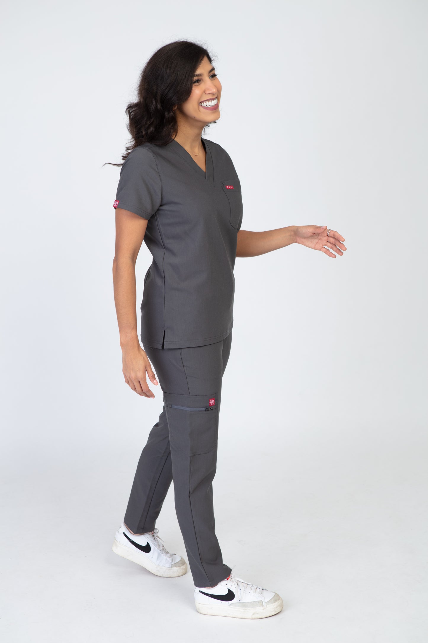 Grey Sequi Women Scrubs Top