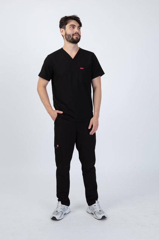 Black Sequi Men Scrubs Top