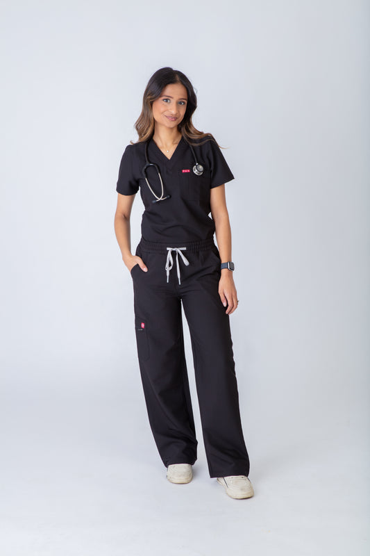 Black Luma Wide Leg Scrubs Set- Women