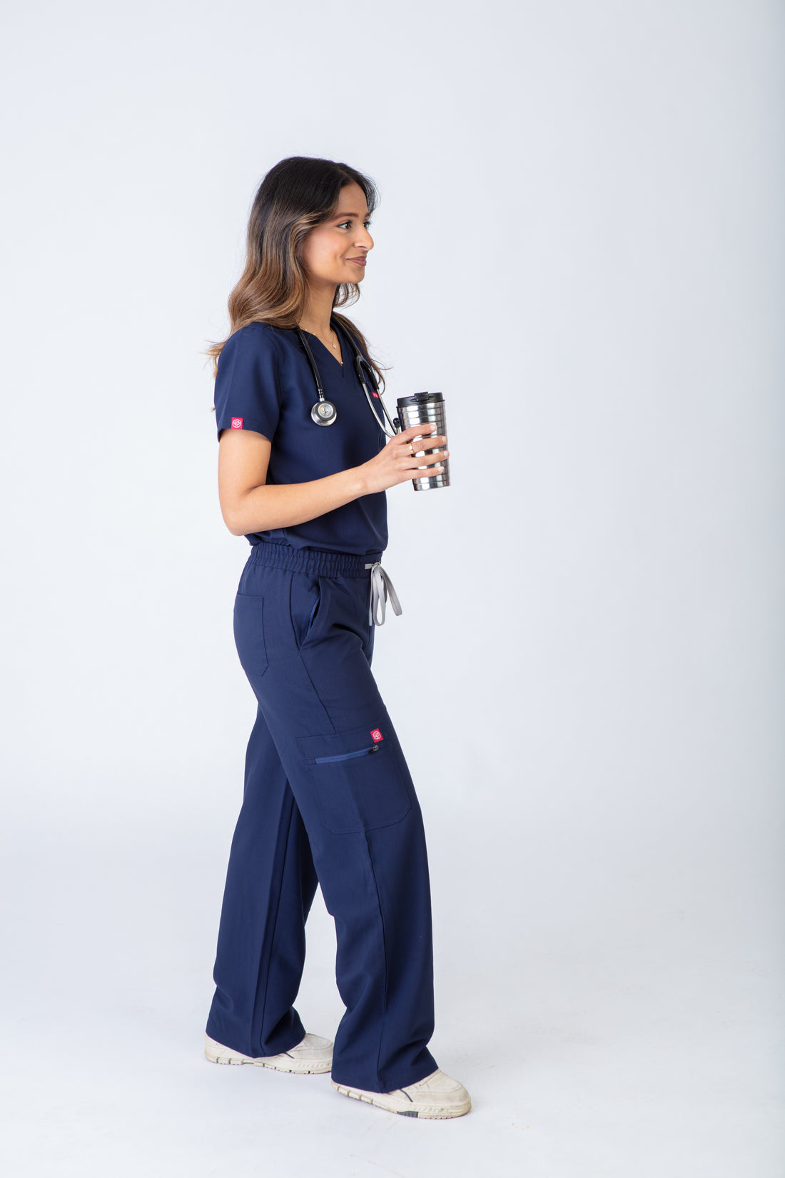 Navy Luma women’s wide leg scrub set, full-length fit