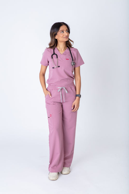Pink Luma Wide Leg Scrubs Set- Women