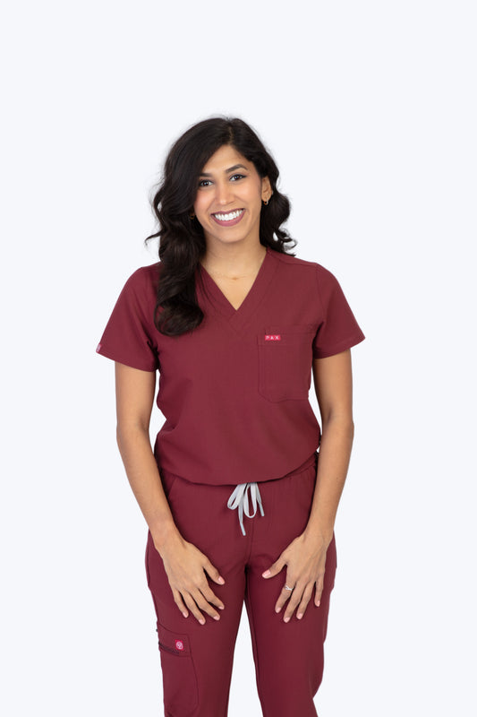 Burgundy Sequi Scrub Top 2